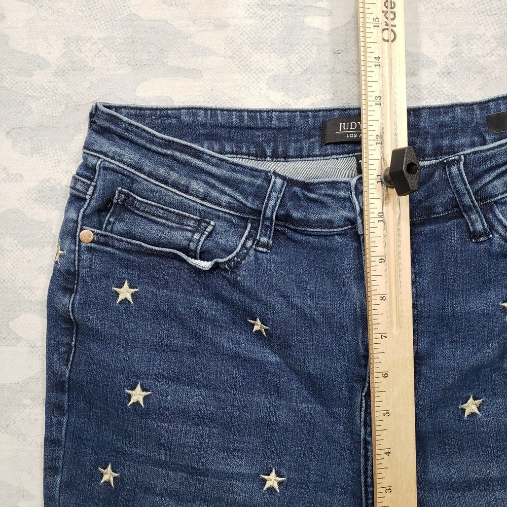Judy Blue Jeans Womens 15/32 Blue Embroidered All Over Stars Skinny Medium Wash - Picture 8 of 11